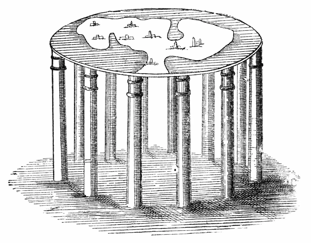 Ludzie wierzyli, że Ziemia jest dyskiem opartym o kolumny, Astronomical Myths (1877)