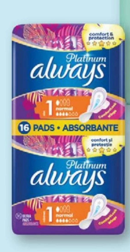 Always Platinum Podpaski ze skrzydełkami Normal, 16 sztuk