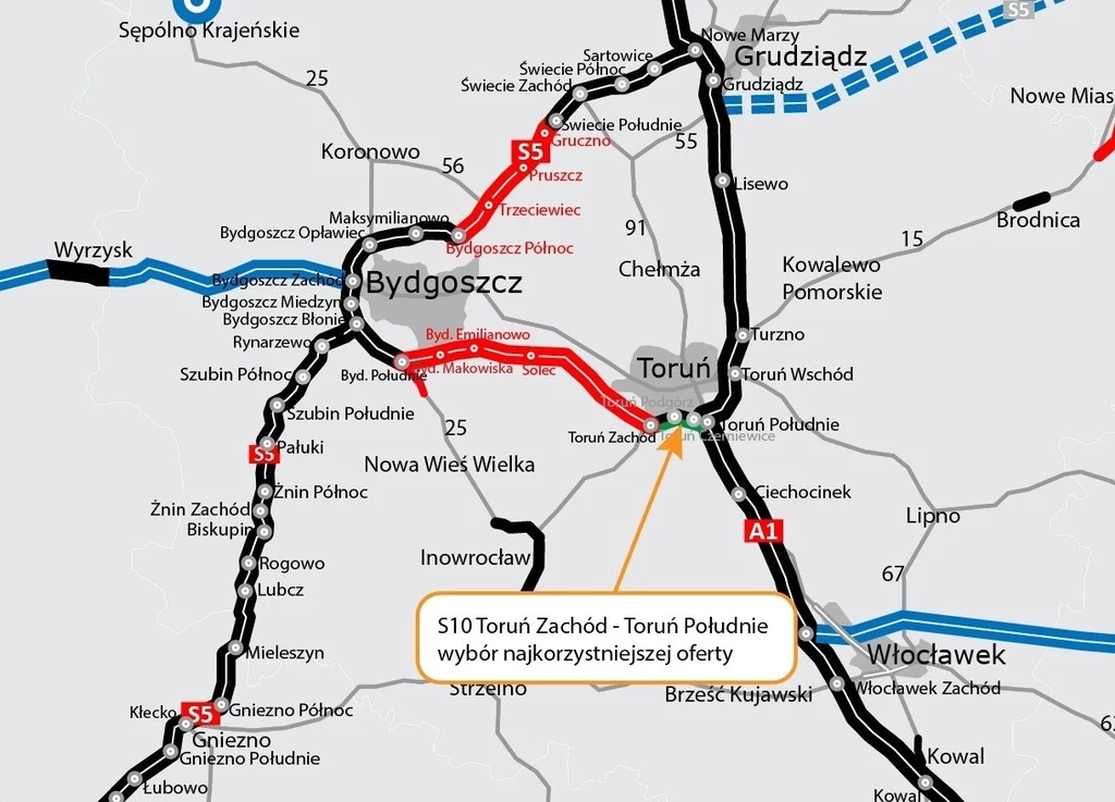 Wykonawca musi zrealizować odcinek drogi ekspresowej S10 Toruń Zachód - Toruń Południe.