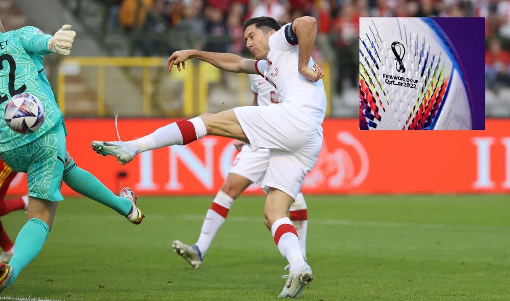 Robert Lewandowski strzela gola w meczu Belgia - Polska w Lidze Narodów. Właśnie takimi piłkami będzie rozgrywany mundial 2022 w Katarze Robert Lewandowski strzela gola w meczu Belgia - Polska w Lidze Narodów. Właśnie takimi piłkami będzie rozgrywany mundial 2022 w Katarze