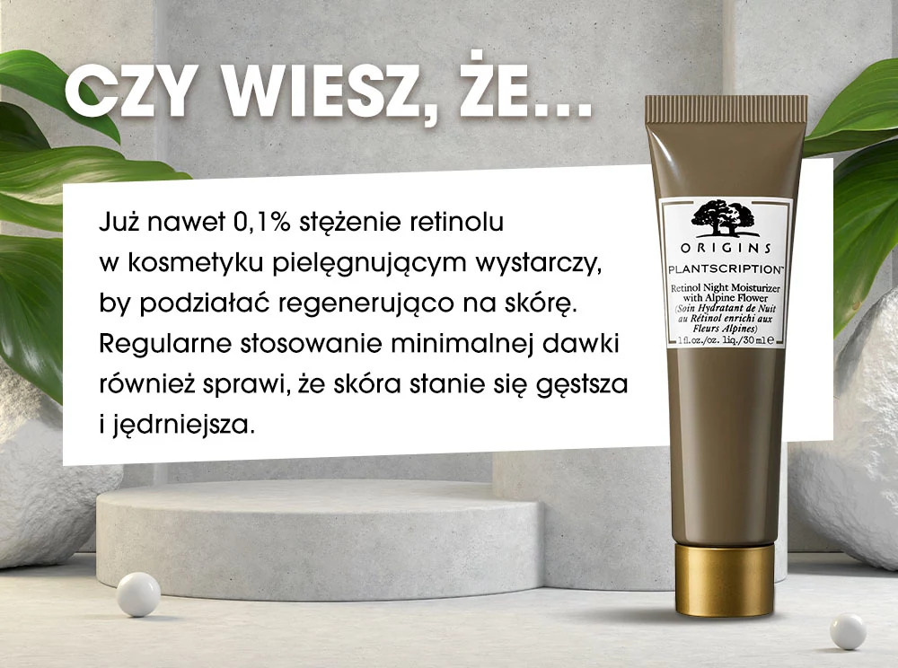 Czy wiesz, że…  Już nawet 0,1% stężenie retinolu w kosmetyku pielęgnującym wystarczy, by podziałać regenerująco na skórę. Regularne stosowanie minimalnej dawki sprawi, że skóra stanie się gęstsza i jędrniejsza - infografika.