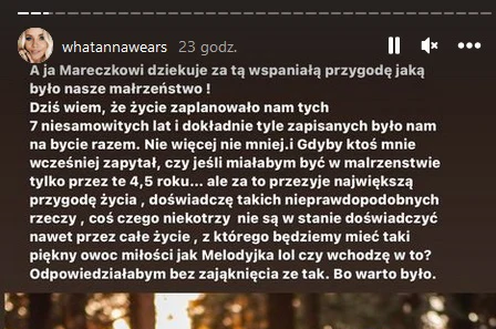 Anna Skura dziękuje byłemu mężowi