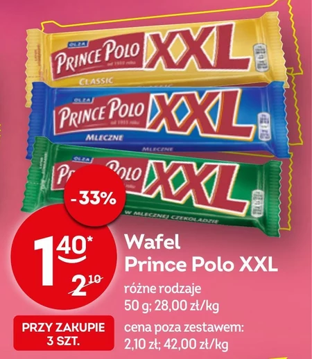Prince Polo XXL Classic Kruchy wafelek z kremem kakaowym oblany czekoladą 50 g