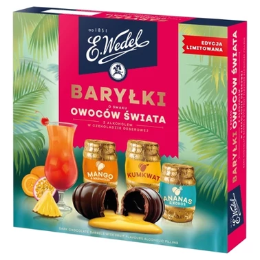 E. Wedel Baryłki o smaku owoców świata z alkoholem w czekoladzie deserowej 200 g - 0