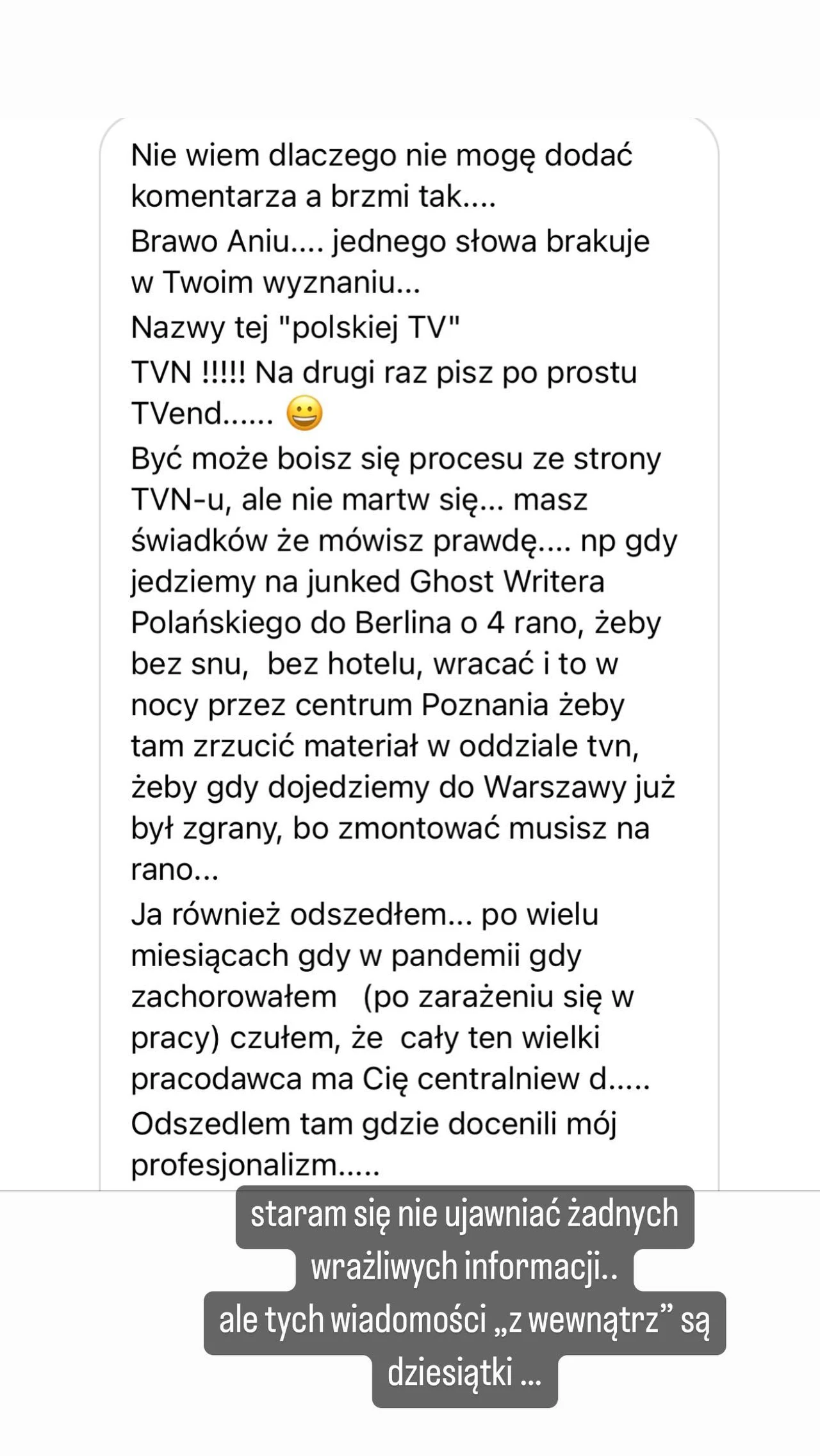 Anna Wendzikowska publikuje na Instagramie wiadomości od pracowników TVN Anna Wendzikowska publikuje na Instagramie wiadomości od pracowników TVN