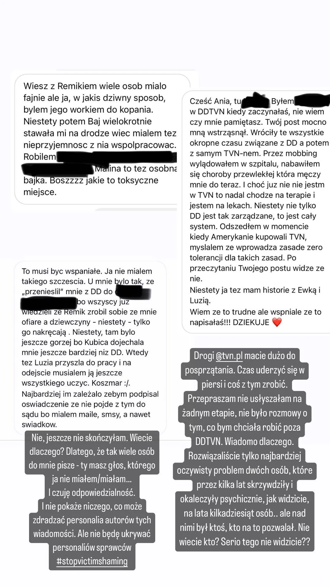 Anna Wendzikowska publikuje na Instagramie wiadomości od pracowników TVN Anna Wendzikowska publikuje na Instagramie wiadomości od pracowników TVN