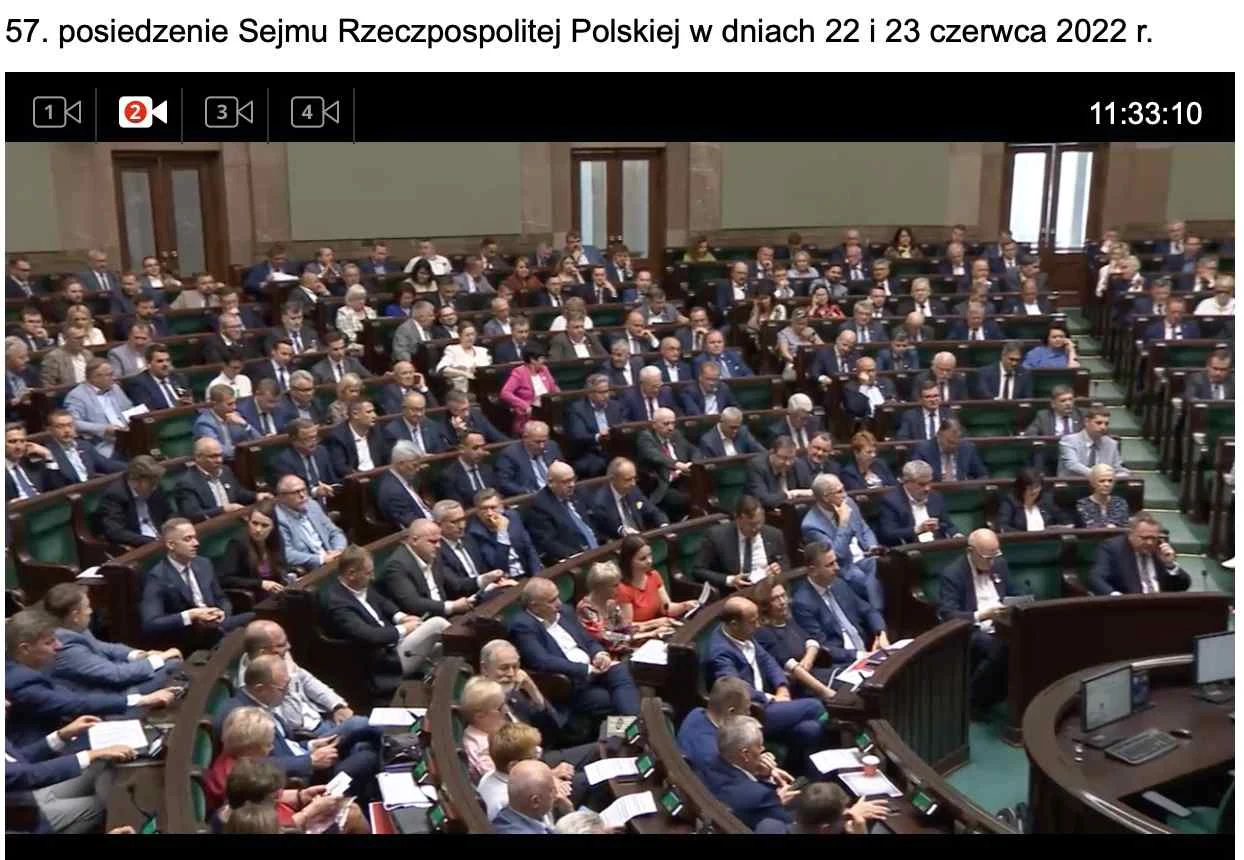 Sala posiedzeń Sejmu podczas omawiania raportu dot. bezpieczeństwa ruchu drogowego, zrzut ekranu z iTV Sejm