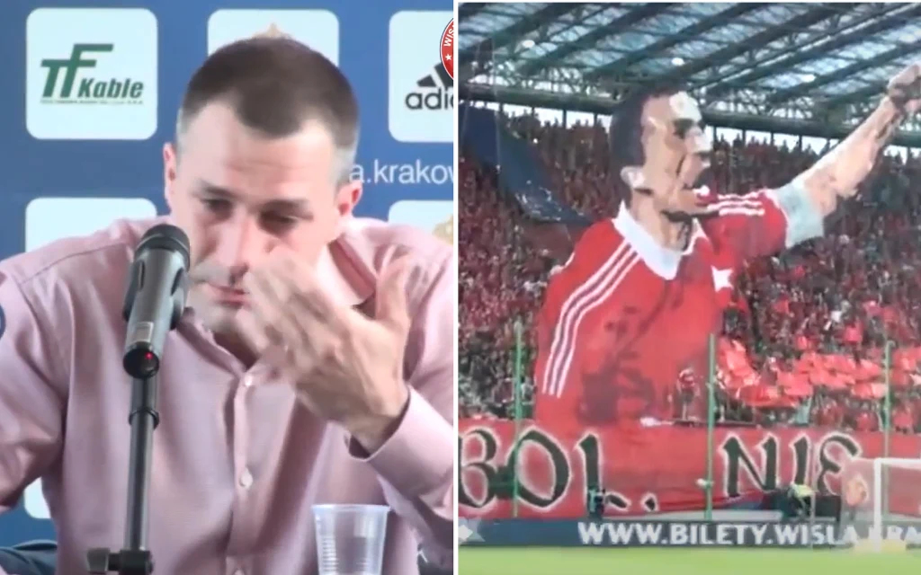 Radosław Sobolewski płakał, żegnając się z Wisłą w 2013 r (z prawej - tak żegnali go kibice). Teraz spróbuje wyprowadzić zespół z kryzysu