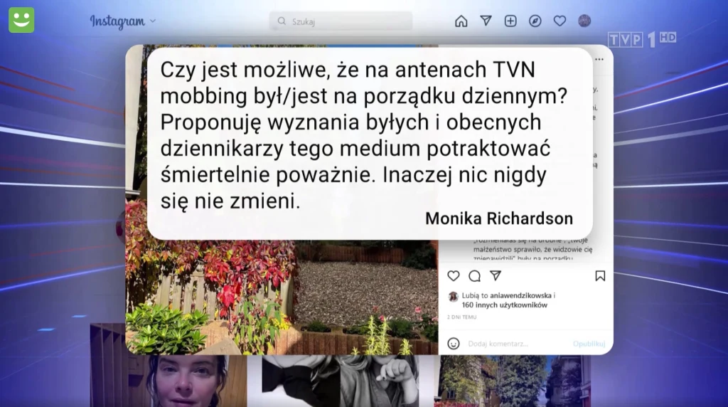 "Wiadomości" cytują wpis Richardson, która zaledwie kilka miesięcy pracowała w TTV "Wiadomości" cytują wpis Richardson, która zaledwie kilka miesięcy pracowała w TTV
