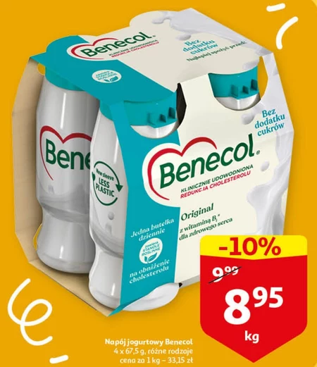 Benecol Original Napój jogurtowy z dodatkiem stanoli roślinnych 270 g (4 x 67,5 g)