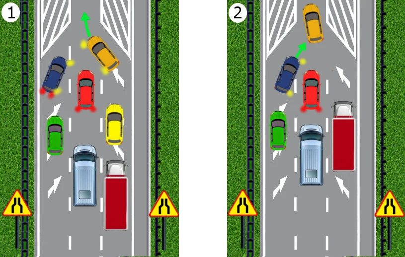 Tak wygląda jazda na suwak, kiedy na drodze następuje zwężenie z trzech do jednego pasa Tak wygląda jazda na suwak, kiedy na drodze następuje zwężenie z trzech do jednego pasa