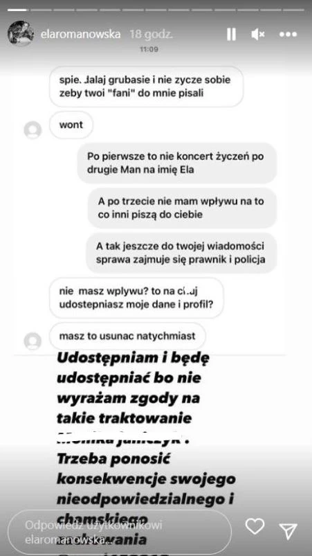 Ela Romanowska podała dane hejterki