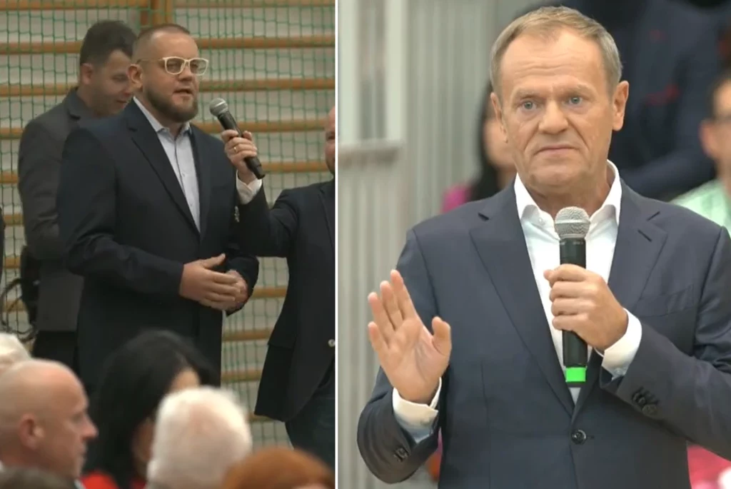 Paweł Tanajno i Donald Tusk na spotkaniu w Kluczborku Paweł Tanajno i Donald Tusk na spotkaniu w Kluczborku