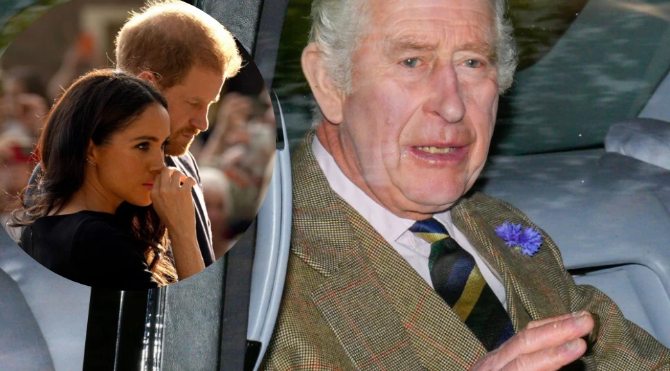 Król Karol III, Meghan Markle i książę Harry.