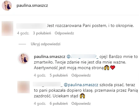 Paulina Smaszcz wyzywa internautów na Instagramie