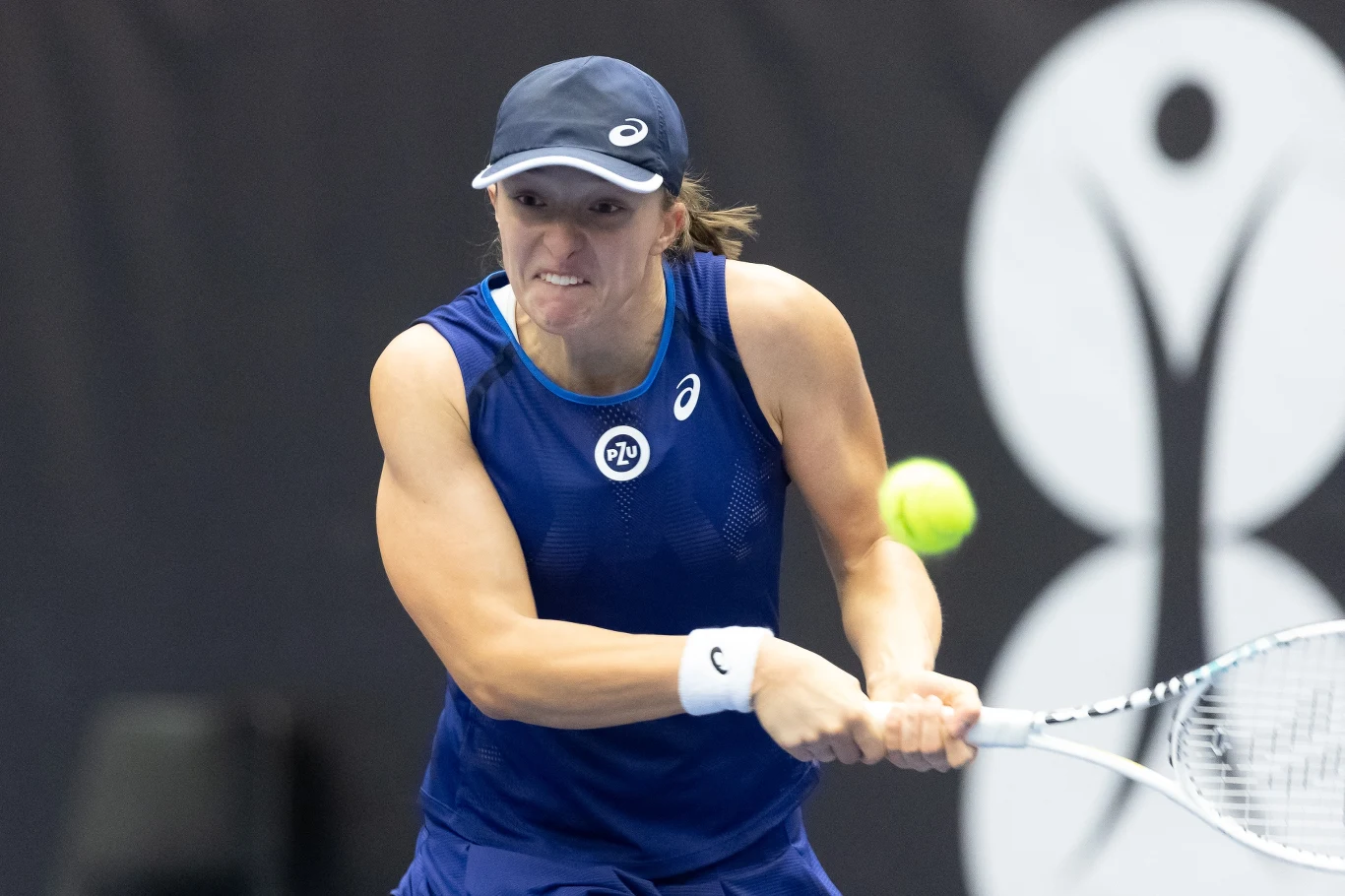 Poland's Iga Swiatek returns the ball to Czech Republic's Barbora Krejcikova during the WTA Women's final tennis match on October 9, 2022 in Ostrava, Czech Republic. Radek Mica / AFP