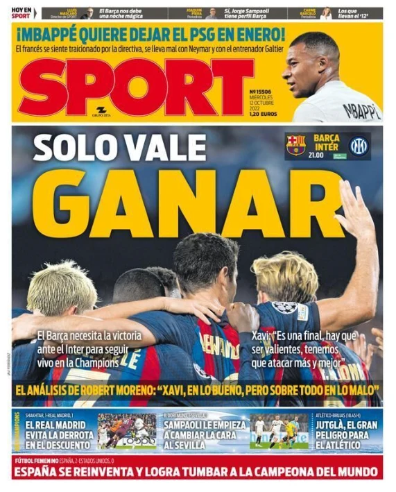 Okładka środowego wydania "Sportu" Okładka środowego wydania "Sportu"