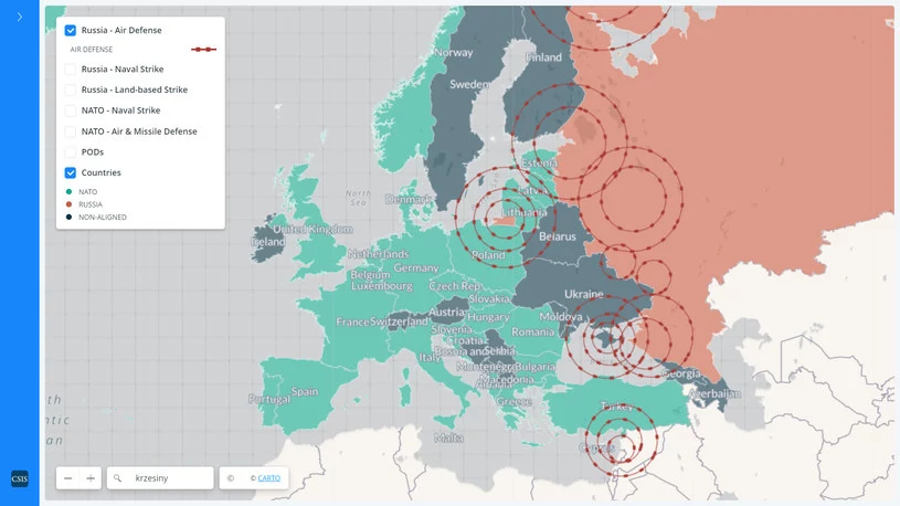 Mapa przedstawiająca zasięgi rosyjskich rakiet