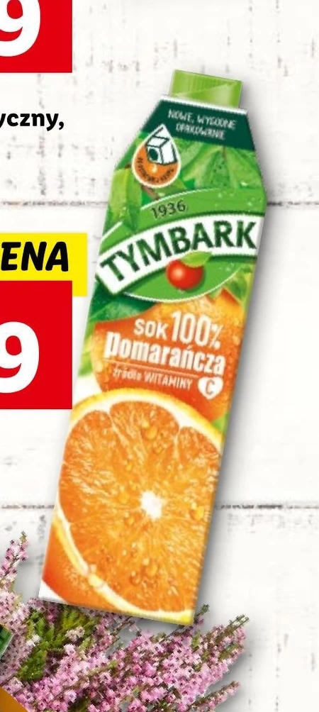 Tymbark Sok 100 % pomarańcza 1 l