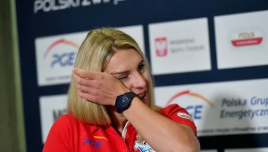 Natalia Czerwonka, srebrna medalistka olimpijska w łyżwiarstwie szybkim podczas specjalnie zwołanej konferencji prasowej