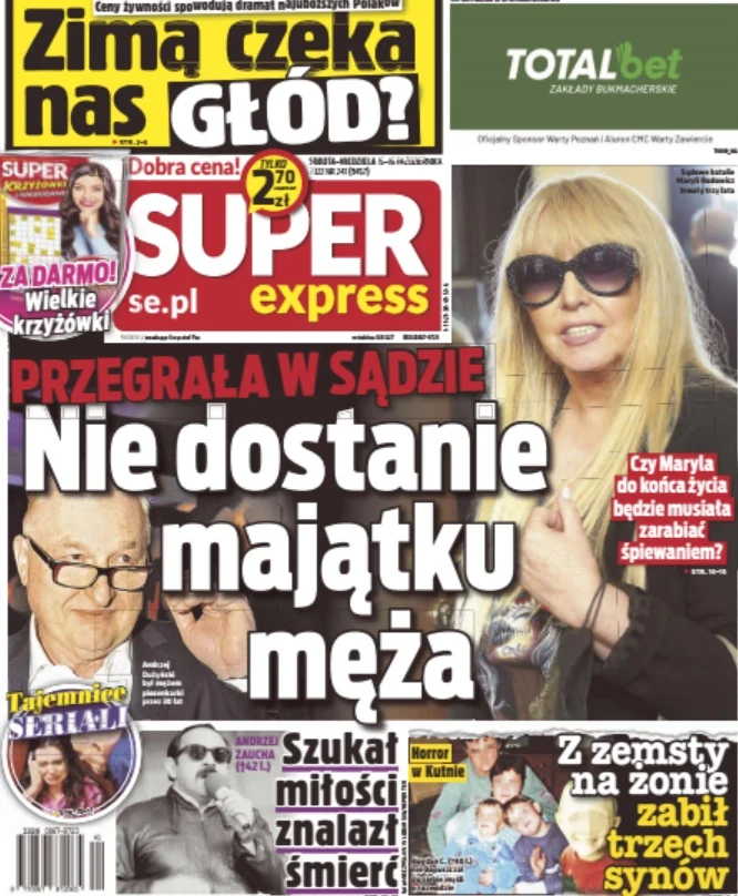 O porażce Rodowicz donosi "Super Express" O porażce Rodowicz donosi "Super Express"