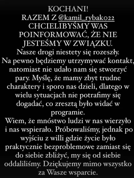 Sara opublikowała informacje o zakończeniu związku z Kamilem Sara opublikowała informacje o zakończeniu związku z Kamilem