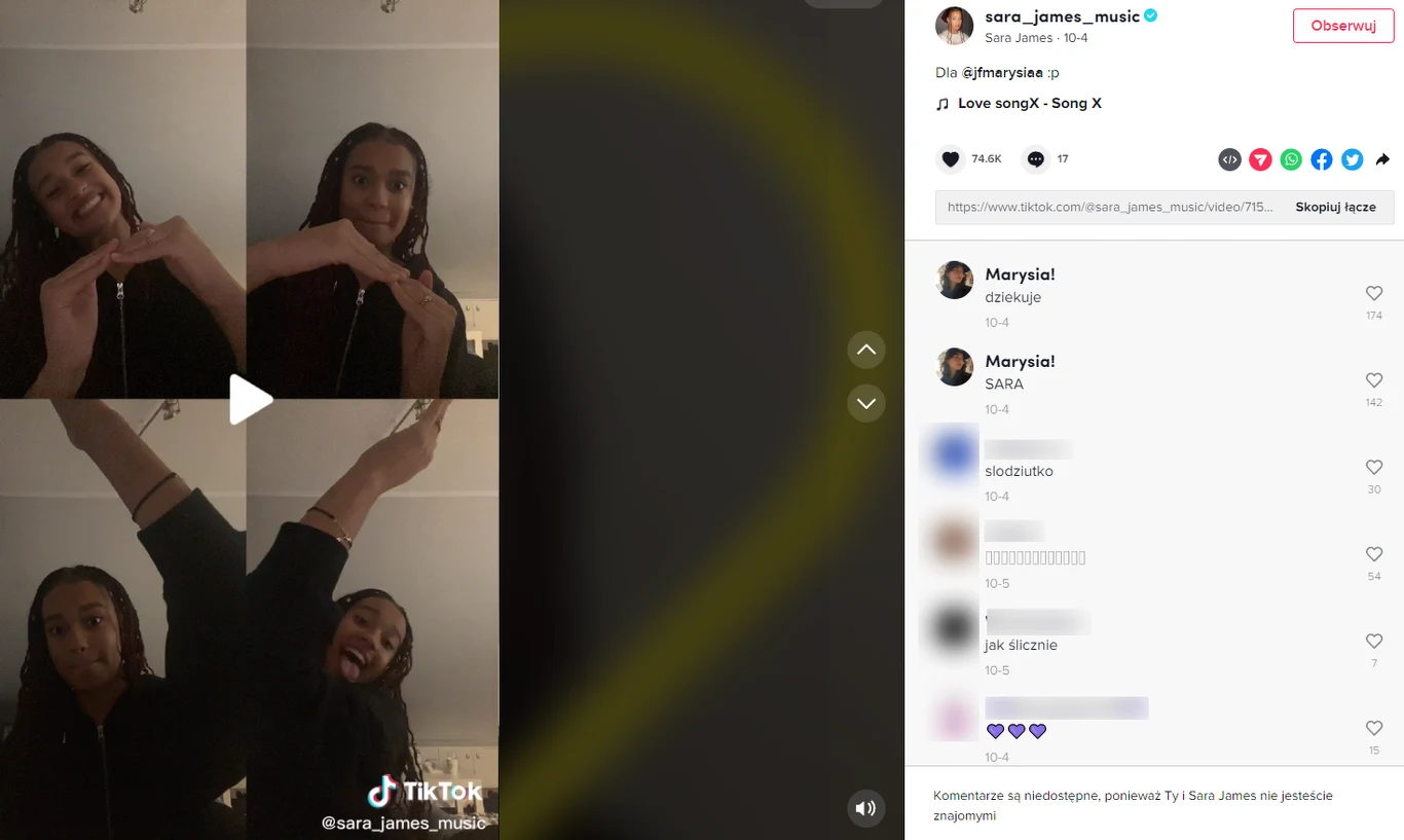 Sara James na TikToku Sara James na TikToku