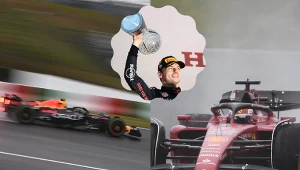 Sergio Perez (z lewej), Charles Leclerc (z prawej) i Max Verstappen (w środku) 