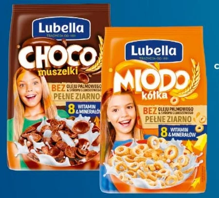Lubella Mlekołaki Choco piegołaki Zbożowe chrupki w kształcie ciasteczek o smaku czekoladowym 500 g
