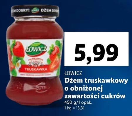 Łowicz XXL Dżem truskawkowy o obniżonej zawartości cukrów 450 g
