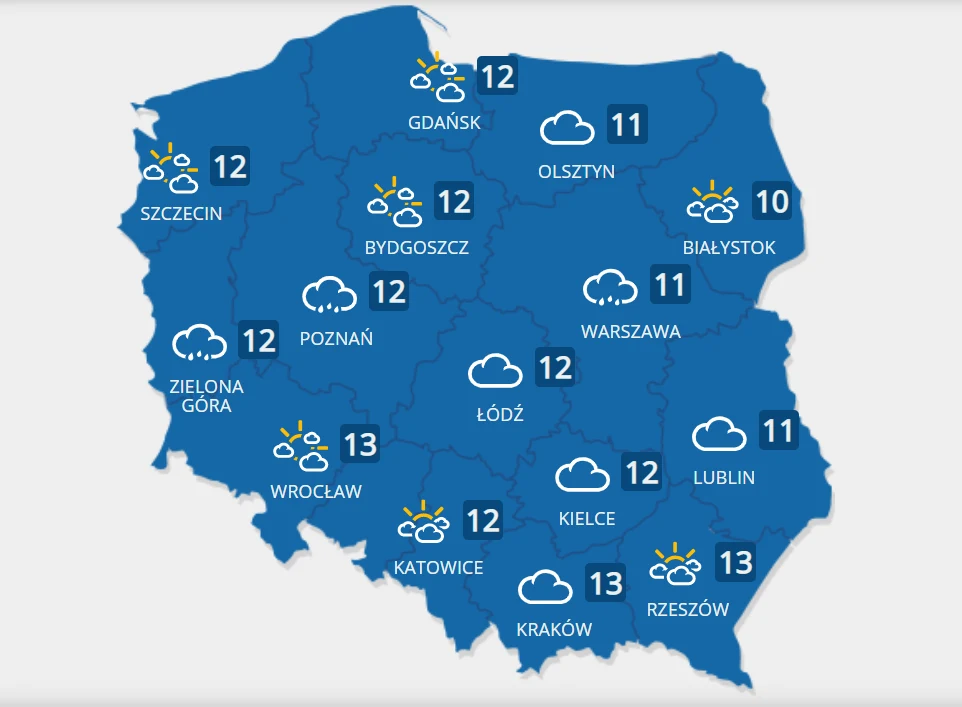 Pogoda na Wszystkich Świętych to maksymalnie 13°C na południu oraz lokalne opady deszczy w centralnej i zachodniej Polsce. 