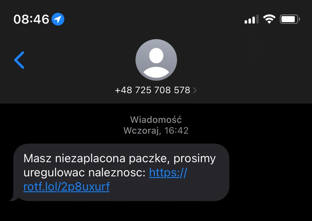 Druga z otrzymanych wiadomości