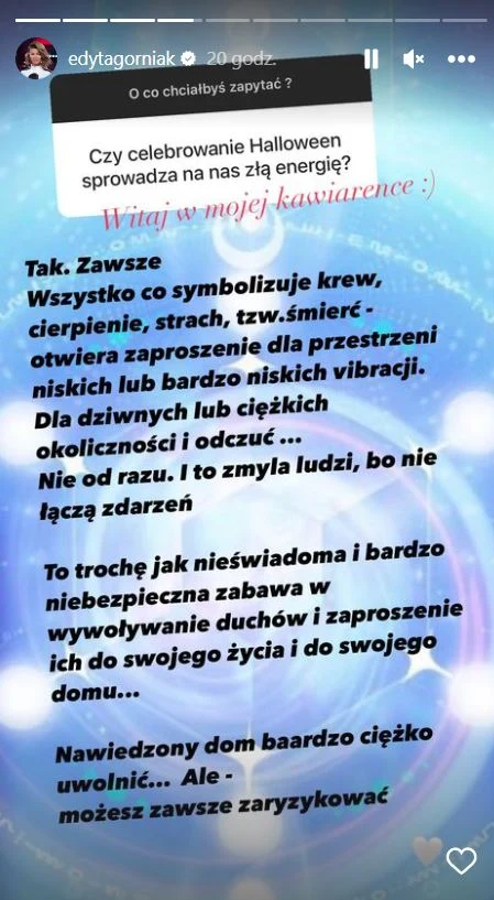 Edyta Górniak o tradycji Halloween Edyta Górniak o tradycji Halloween