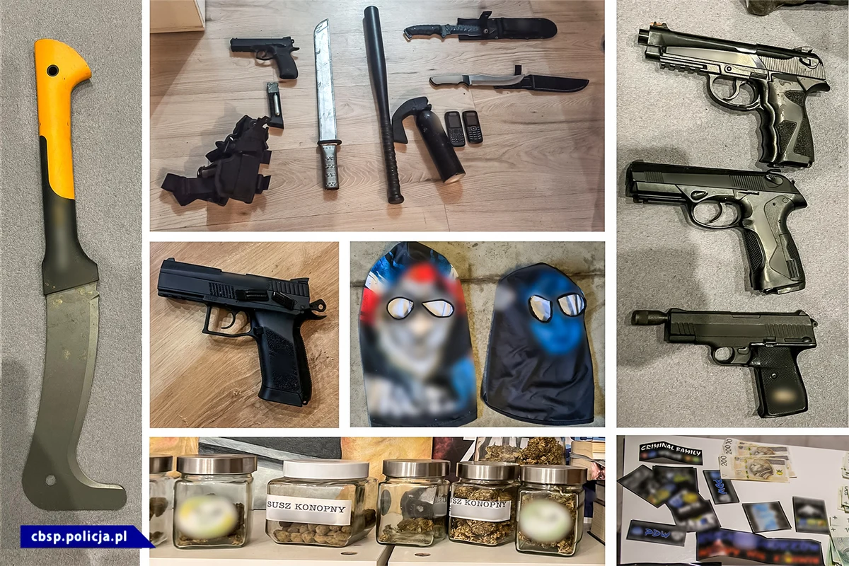 Zabezpieczono różnego rodzaju niebezpieczne przedmioty m.in.: maczety, noże, pałki oraz broń palną