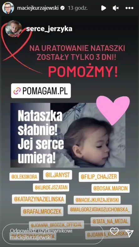 Maciej Kurzajewski prosi o wsparcie zbiórki na Natalkę https://www.instagram.com/maciejkurzajewski/ Maciej Kurzajewski prosi o wsparcie zbiórki na Natalkę https://www.instagram.com/maciejkurzajewski/
