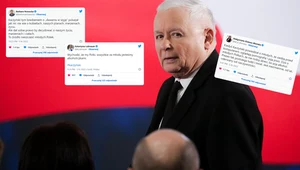 Jarosław Kaczyński w Ełku (zdjęcie w tle)