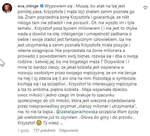 Ewa Minge w obronie Izabeli Janachowskiej