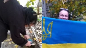 Ukraińska flaga ukryta pod płytą chodnikową w Chersoniu
