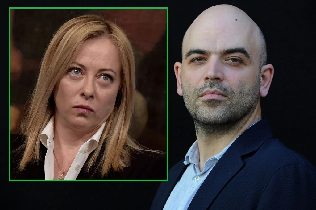 Premier Włoch Giorgia Meloni oraz pisarz Roberto Saviano