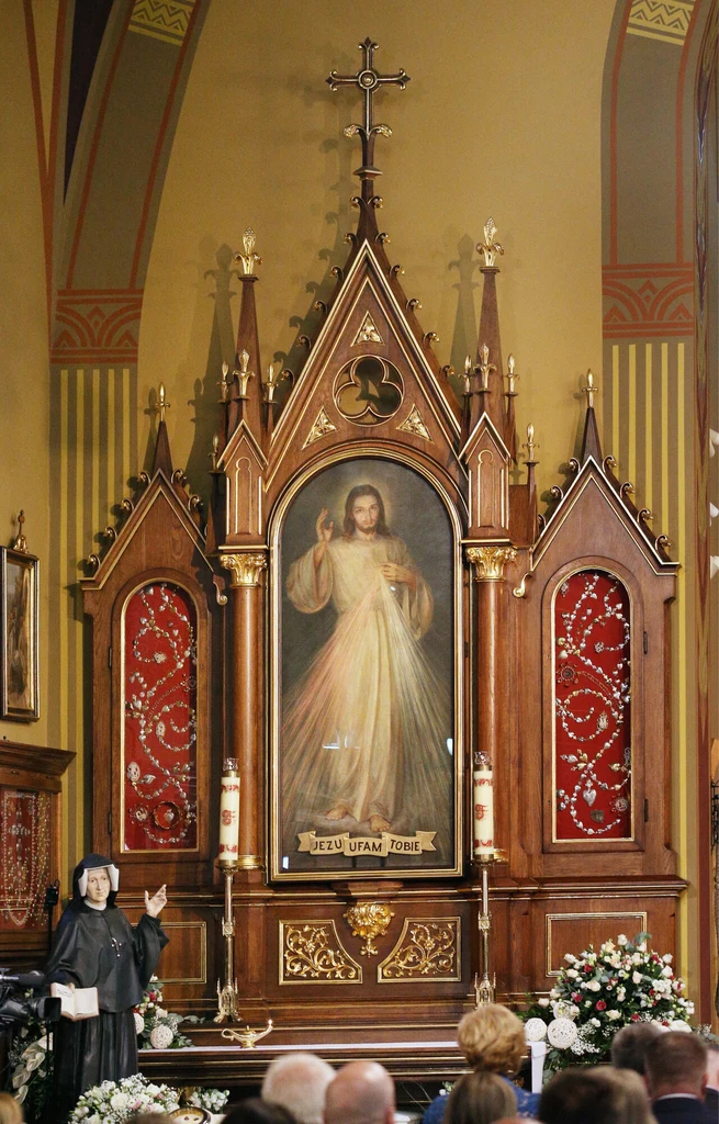 Obraz Jezusa Miłosiernego autorstwa Adolfa Hyły w sanktuarium Bożego Miłosierdzia w krakowskich Łagiewnikach