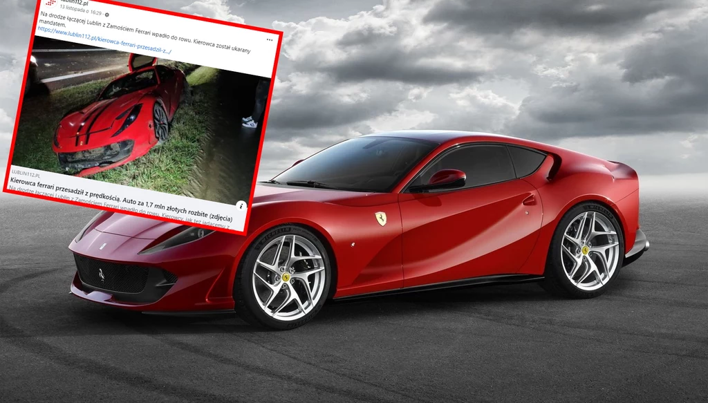 Ferrari 812 Superfast wylądowało w rowie na Lubelszczyźnie