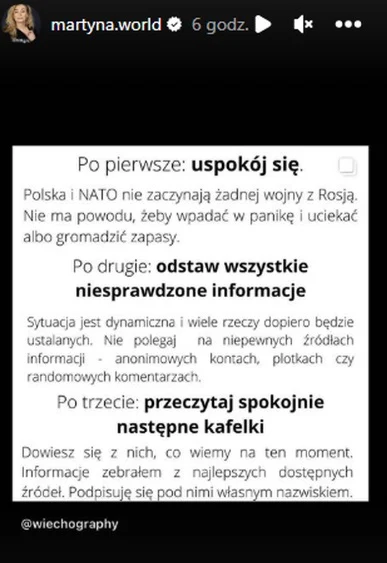 Plansza udostępniona przez Martynę Wojciechowską na Instastories. Plansza udostępniona przez Martynę Wojciechowską na Instastories.