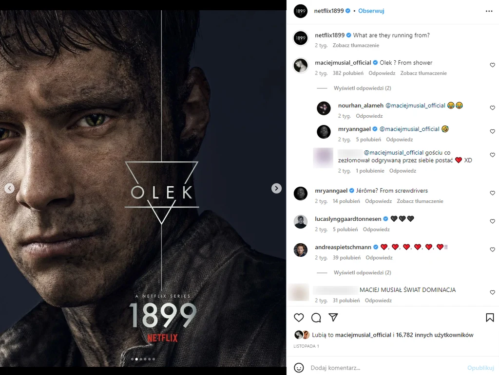 Maciej Musiał jako Olek w serialu Netfliksa "1899"