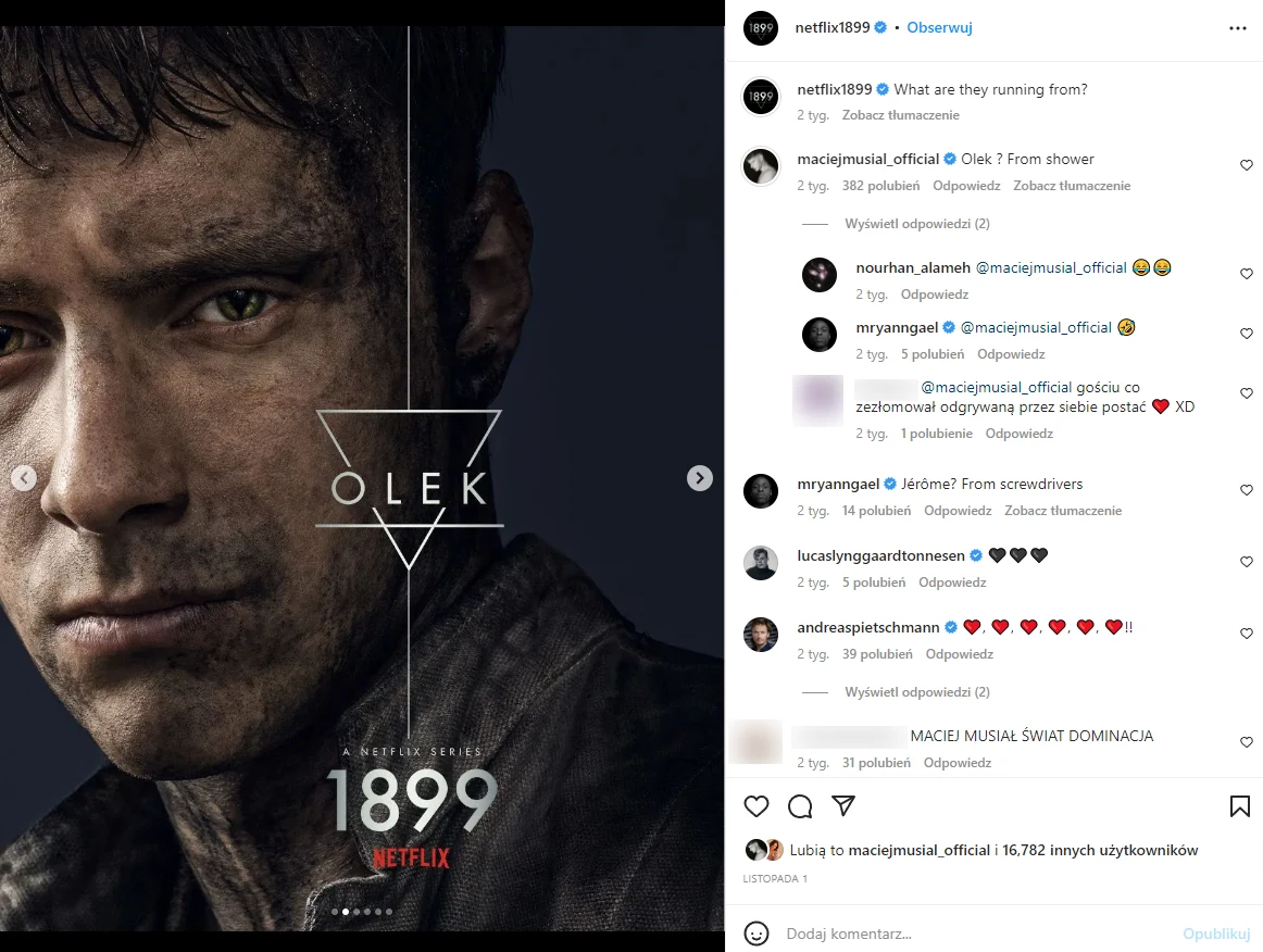 Maciej Musiał jako Olek w serialu Netfliksa "1899" Maciej Musiał jako Olek w serialu Netfliksa "1899"