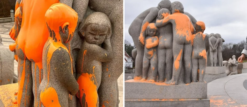 Słynne rzeźby w Oslo oblane farbą