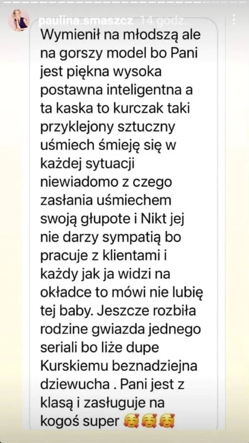 Paulina Smaszcz opublikowała wredny komentarz o Cichopek /https://www.instagram.com/paulina.smaszcz/?hl=pl/ Paulina Smaszcz opublikowała wredny komentarz o Cichopek /https://www.instagram.com/paulina.smaszcz/?hl=pl/