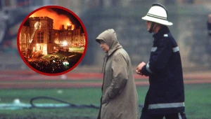 Królowa Elżbieta II po pożarze zamku Windsorów w 1992