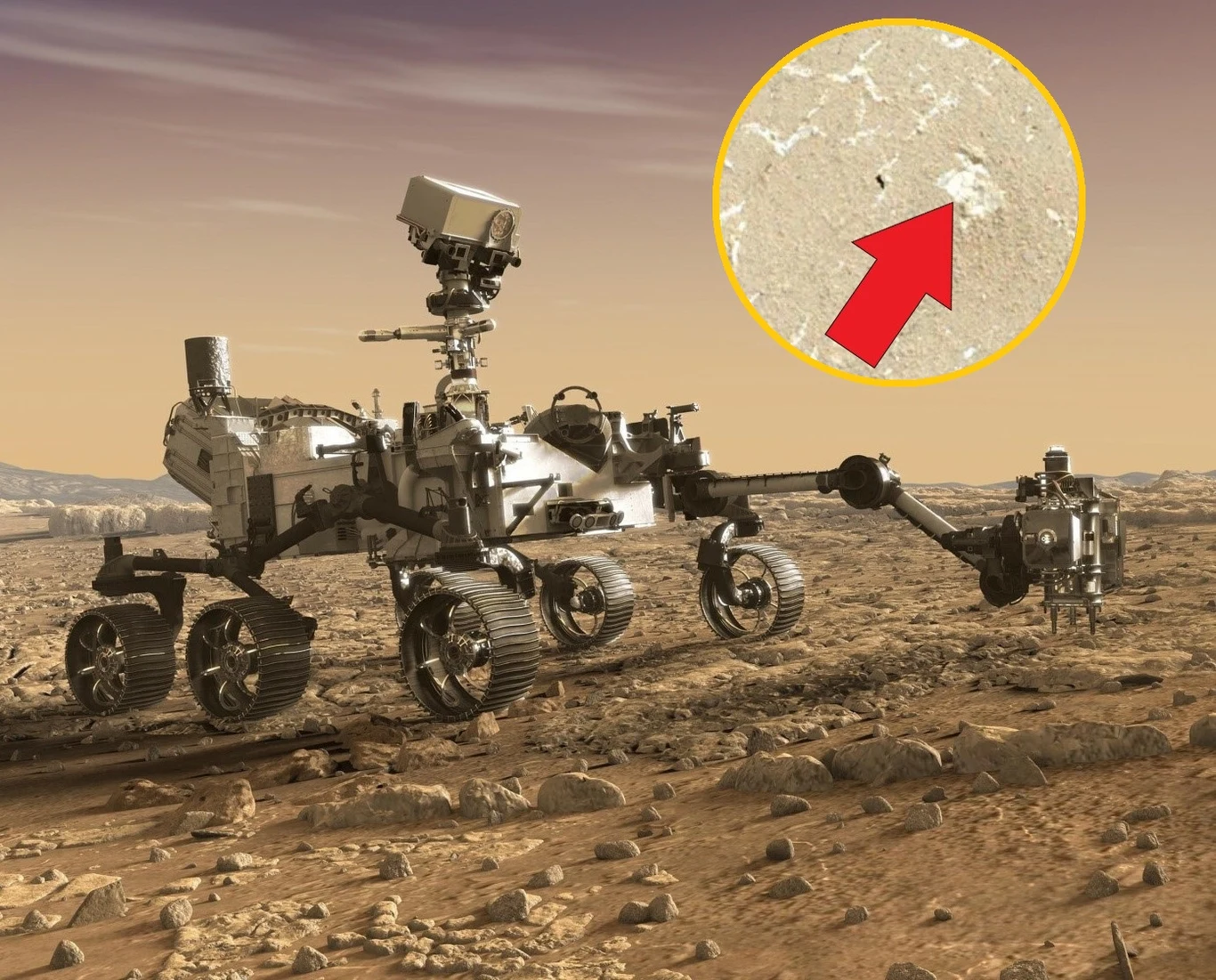 Amerykański łazik Perseverance odkrył "skałę z białymi plamami". To może być dowód na istnienie życia. Amerykański łazik Perseverance odkrył "skałę z białymi plamami". To może być dowód na istnienie życia.