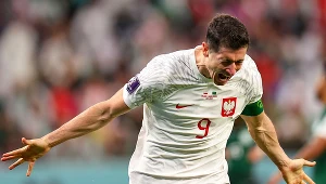 Robert Lewandowski po golu dla Polski z Arabią Saudyjską