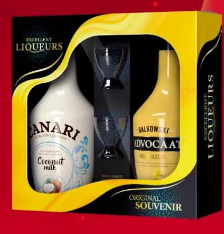 Excellent Liqueurs Dalkowski Advocaat Likier jajeczny 350 ml i Canari Likier 350 ml + kieliszki